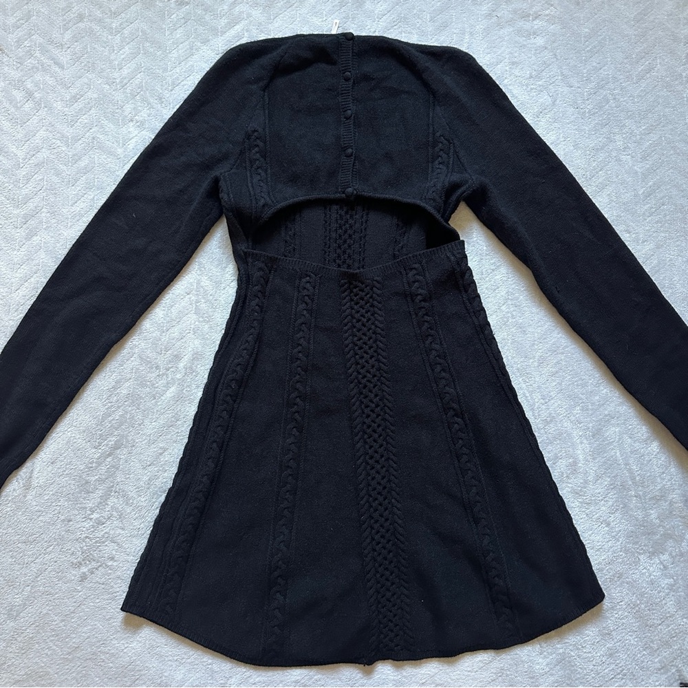 Free People Knit Back Cut Out Sweater Mini Dress Black Size L - Picture 4 of 9